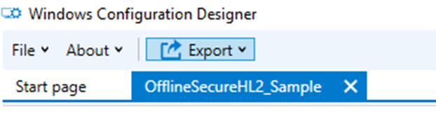 Captura de ecrã do botão Exportar para este pacote no WCD.