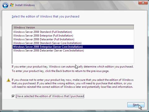 Captura de tela da caixa de diálogo Instalar o Windows. A tela Onde você deseja instalar o Windows é exibida.