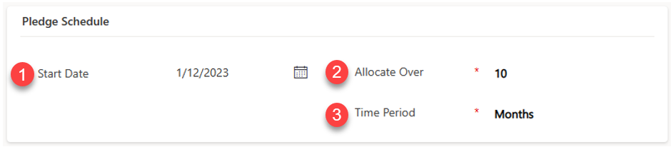Work with the Pledge Schedule fields Work with the Pledge Schedule fields.