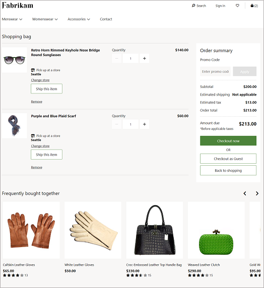 Exemplo de compra frequente em conjunto numa página de finalização da compra.