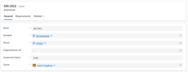Captura de ecrã da criação de uma avaliação.