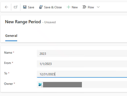 Captura de ecrã da criação de um novo período de intervalo.