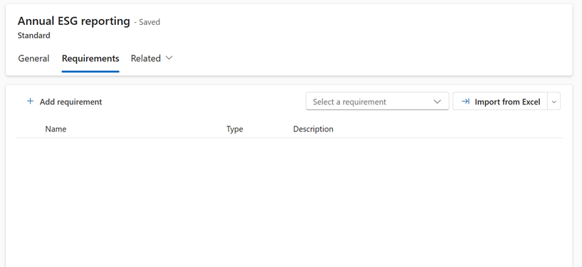 Captura de ecrã da adição de requisitos à sua norma personalizada.