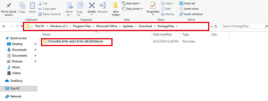 Nova pasta criada no diretório do Microsoft Office