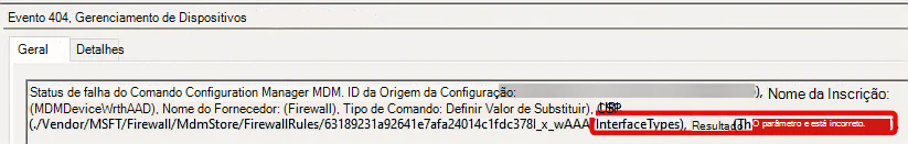 Captura de tela da Falha de Tipos de Interface