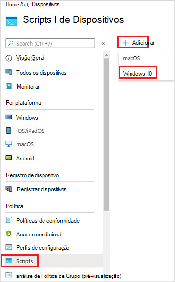 Captura de tela que mostra a criação de um novo script para um dispositivo Windows.