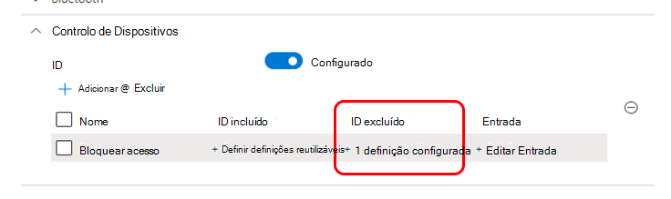 Captura de tela que mostra o resultado da seleção de um grupo apenas para uma ID excluída.