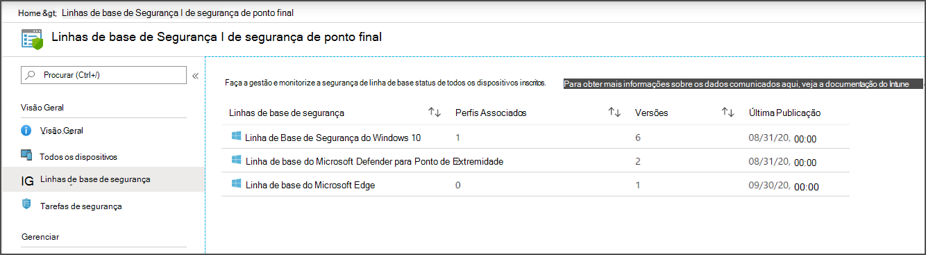 Selecione uma linha de base de segurança para configurar