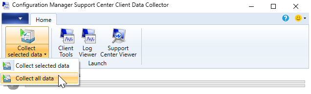 Recolha todas as opções de dados no Support Center Client Data Collector