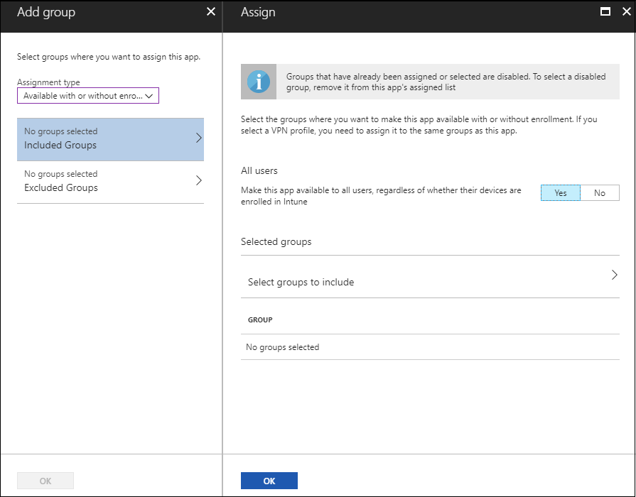 Atribuições de aplicações do Intune – incluir grupos