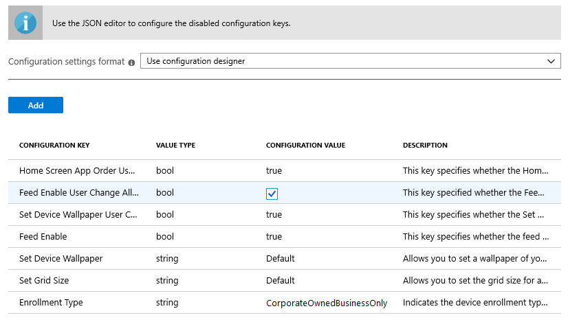 Formato de configuração - Introduza dados JSON