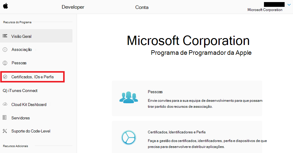 Portal apple developer - Certificados, IDs & Profiles