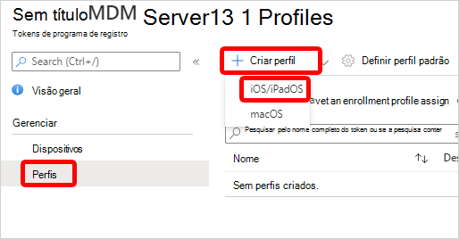 Screenshot que mostra como criar um perfil de inscrição iOS e iPadOS no centro de administração Microsoft Endpoint Manager.