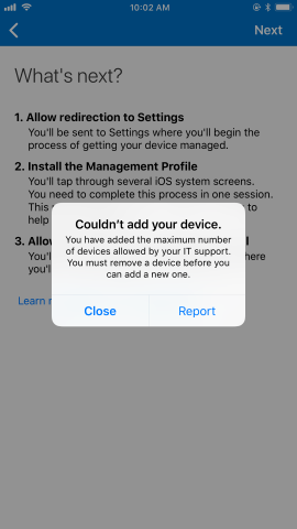 Notificação de limite do dispositivo iOS