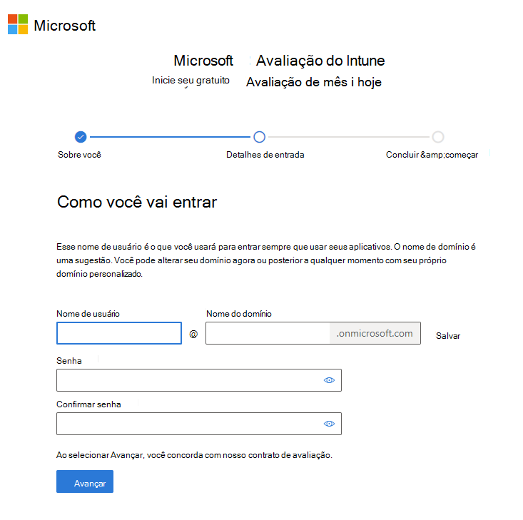 Screenshot da Microsoft Intune configurar página de conta - Adicionar nome de domínio