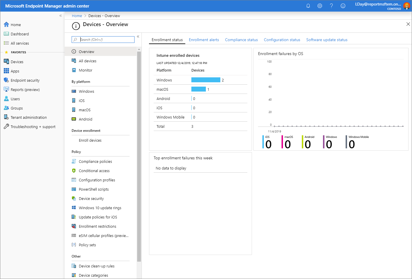 Screenshot do centro de administração Microsoft Endpoint Manager - Dispositivos
