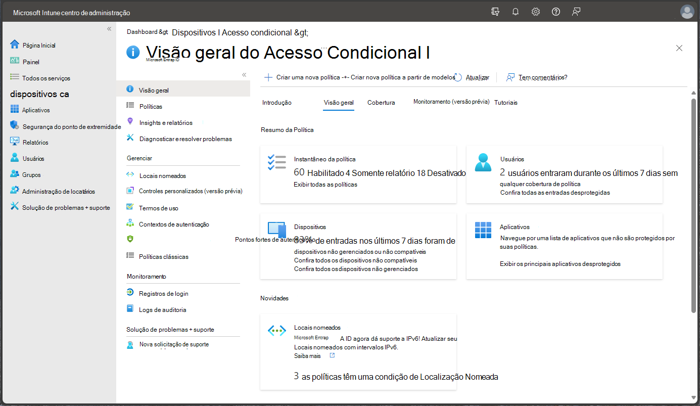 Screenshot do centro de administração Microsoft Endpoint Manager - Acesso condicional