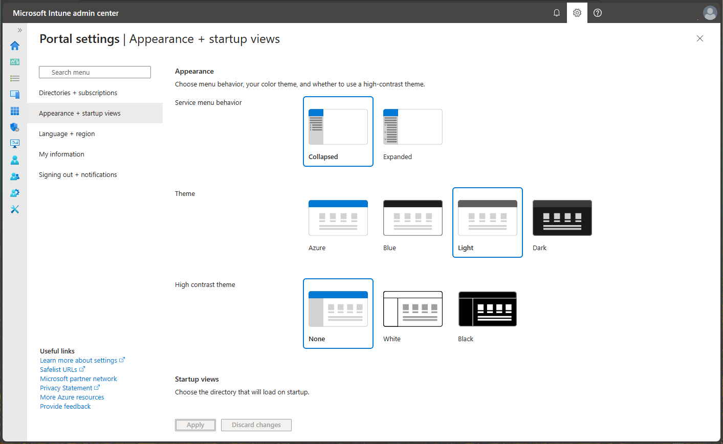 Screenshot of the Microsoft Endpoint Manager admin center - Portal settings