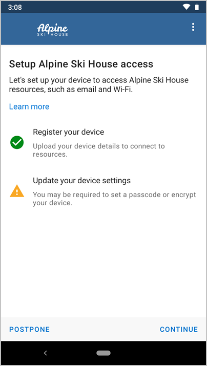 Screenshot da aplicação Microsoft Intune, mostrando o ecrã de inscrição de acesso à configuração.