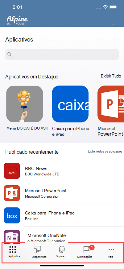 Imagem de Portal da Empresa para iOS/iPadOS, destacando ícones atualizados no menu inferior.