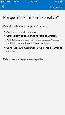 O Screenshot mostra Portal da Empresa app para i S / i Pad O S antes da atualização, Porquê inscrever o ecrã do dispositivo.