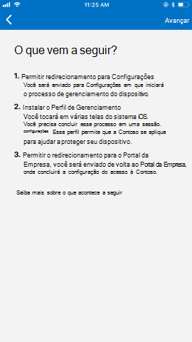 O Screenshot mostra Portal da Empresa app para i S / i Pad O S após a atualização, Qual é o próximo ecrã.