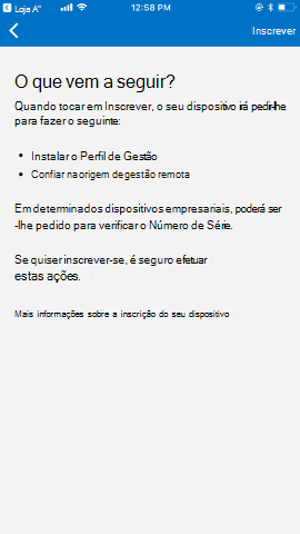 O Screenshot mostra Portal da Empresa app para i S / i Pad O S antes da atualização, O que vem no próximo ecrã.