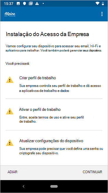 Imagem de exemplo da configuração do perfil de trabalho anterior em Portal da Empresa, mostrando uma lista de verificação mais movimentada.