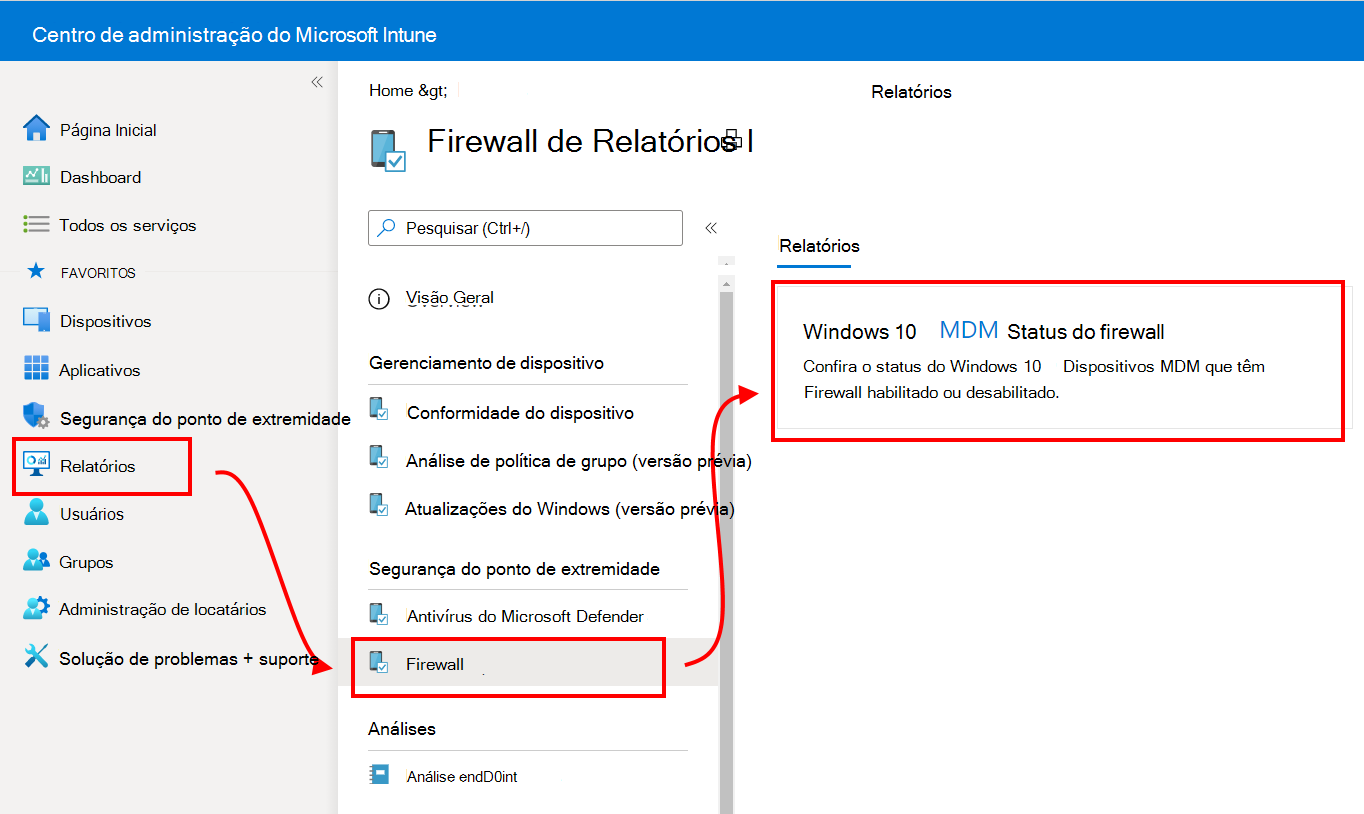 Selecione relatórios de firewall