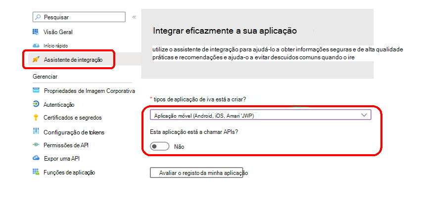 Use o registro do aplicativo Integration assistente para verificar as configurações.