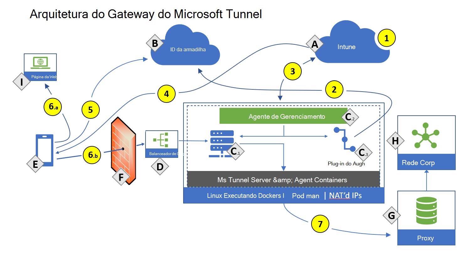 Desenho da arquitetura Microsoft Tunnel Gateway