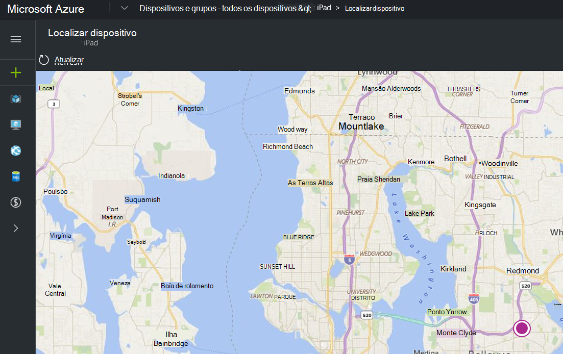 Captura de ecrã da localização de um dispositivo com o Intune no Azure