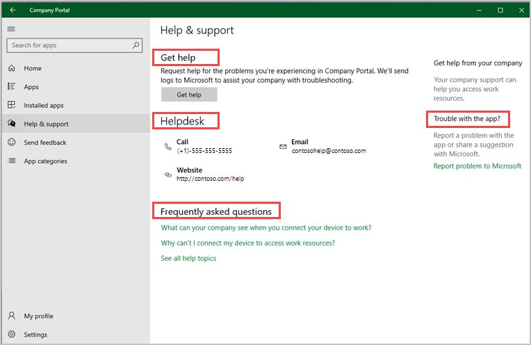 Obtenha ajuda e apoio em Portal da Empresa para Windows 10 | Microsoft Learn