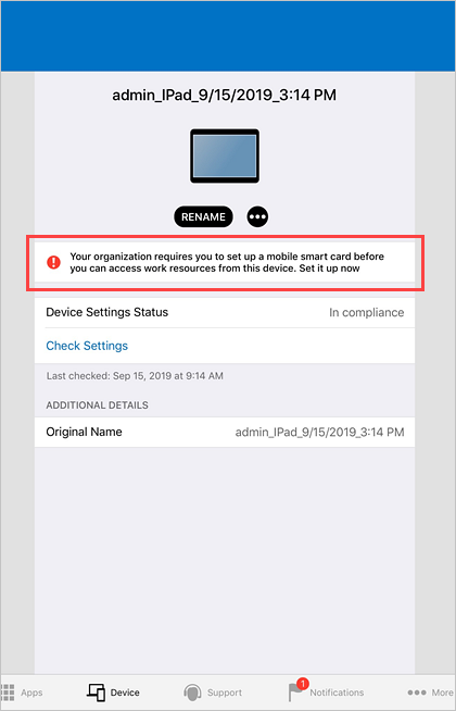 Exemplo de imagem do Portal da Empresa notificação push no ecrã principal do dispositivo.