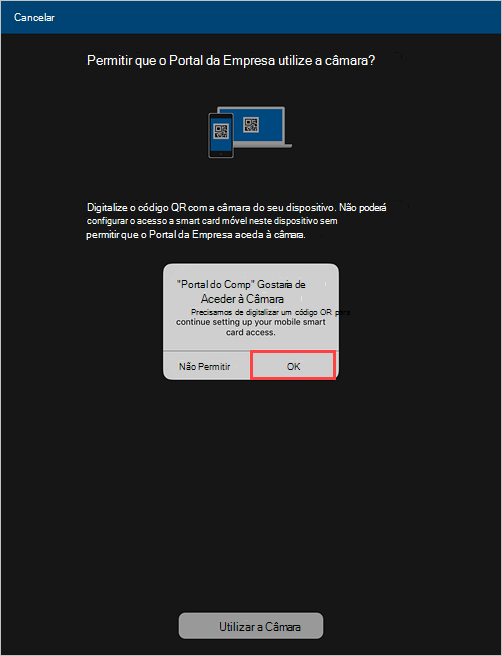 Exemplo de imagem de um Portal da Empresa, pedindo permissão para permitir o acesso à câmara.