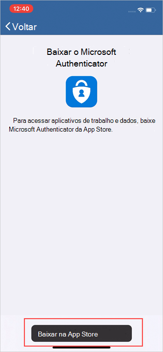 Imagem de exemplo do ecrã Portal da Empresa "Download Microsoft Authenticator", de exemplo.