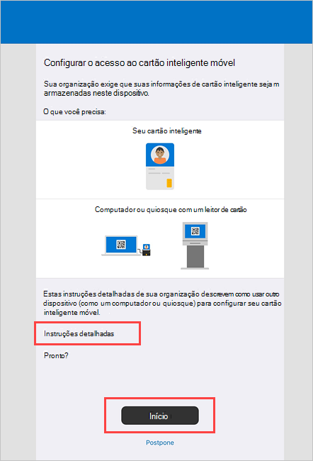 Imagem de exemplo do Portal da Empresa Configurar o ecrã de acesso a cartões inteligentes móveis.