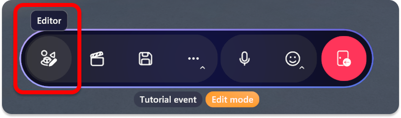 Captura de ecrã do botão Editor realçado na aplicação Mesh.