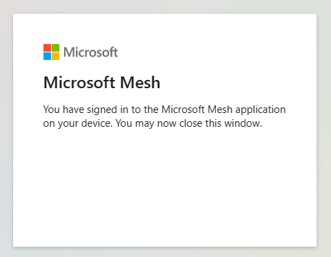 Uma captura de ecrã da página de arranque do Mesh ao verificar o dispositivo Quest na sua página Web da Microsoft