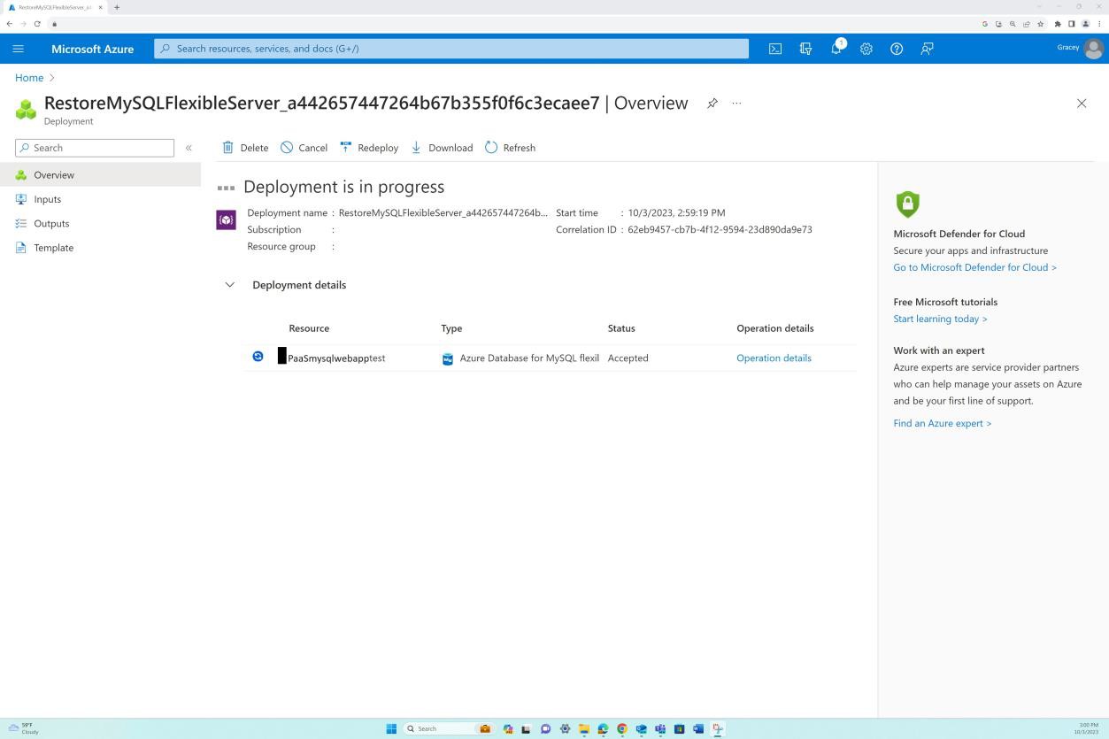 Descrição geral da implementação do Azure: a implementação está em curso.