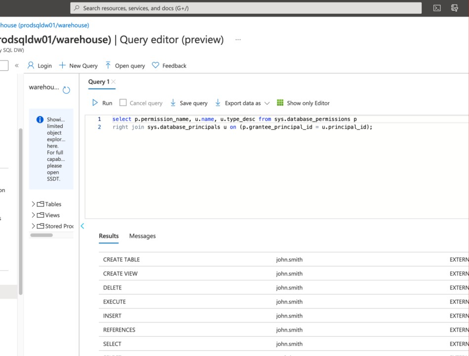 Editor de consultas do Linux com resultados de consulta.