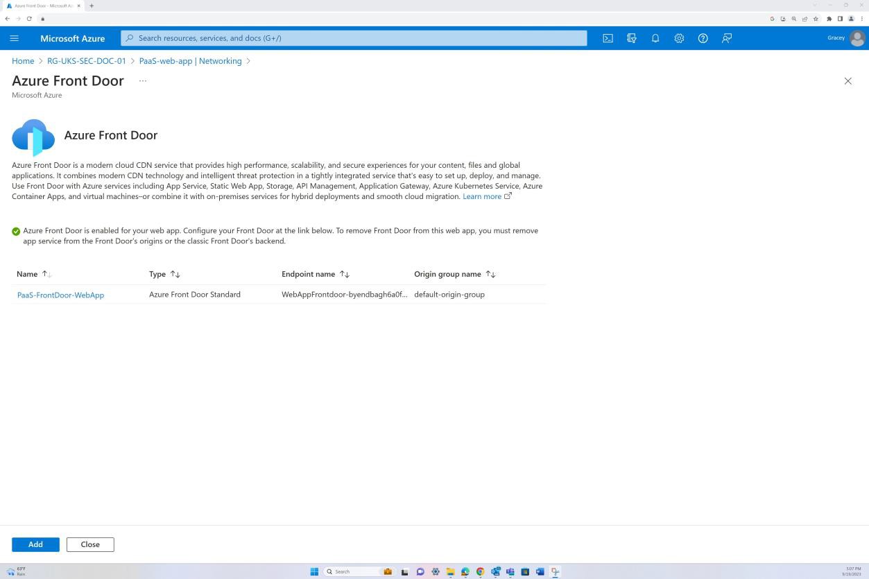 Descrição geral da rede do Azure Front Door para PaaS-web-app.