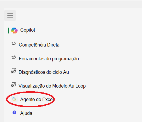 Uma captura de ecrã da lista de agentes no painel Copilot numa aplicação do Office