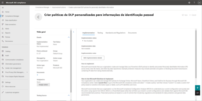 Captura de ecrã a mostrar informações sobre a política DLP para conteúdo do cliente.