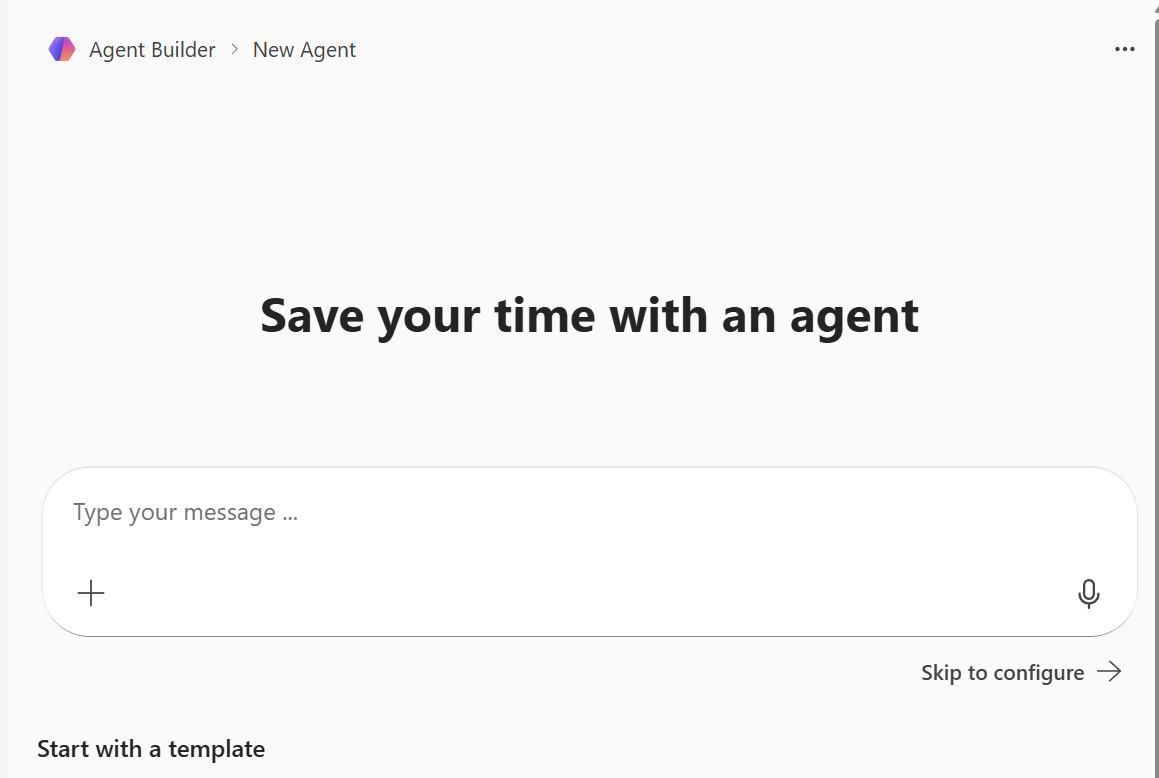 Ecrã Novo agente no Agent Builder
