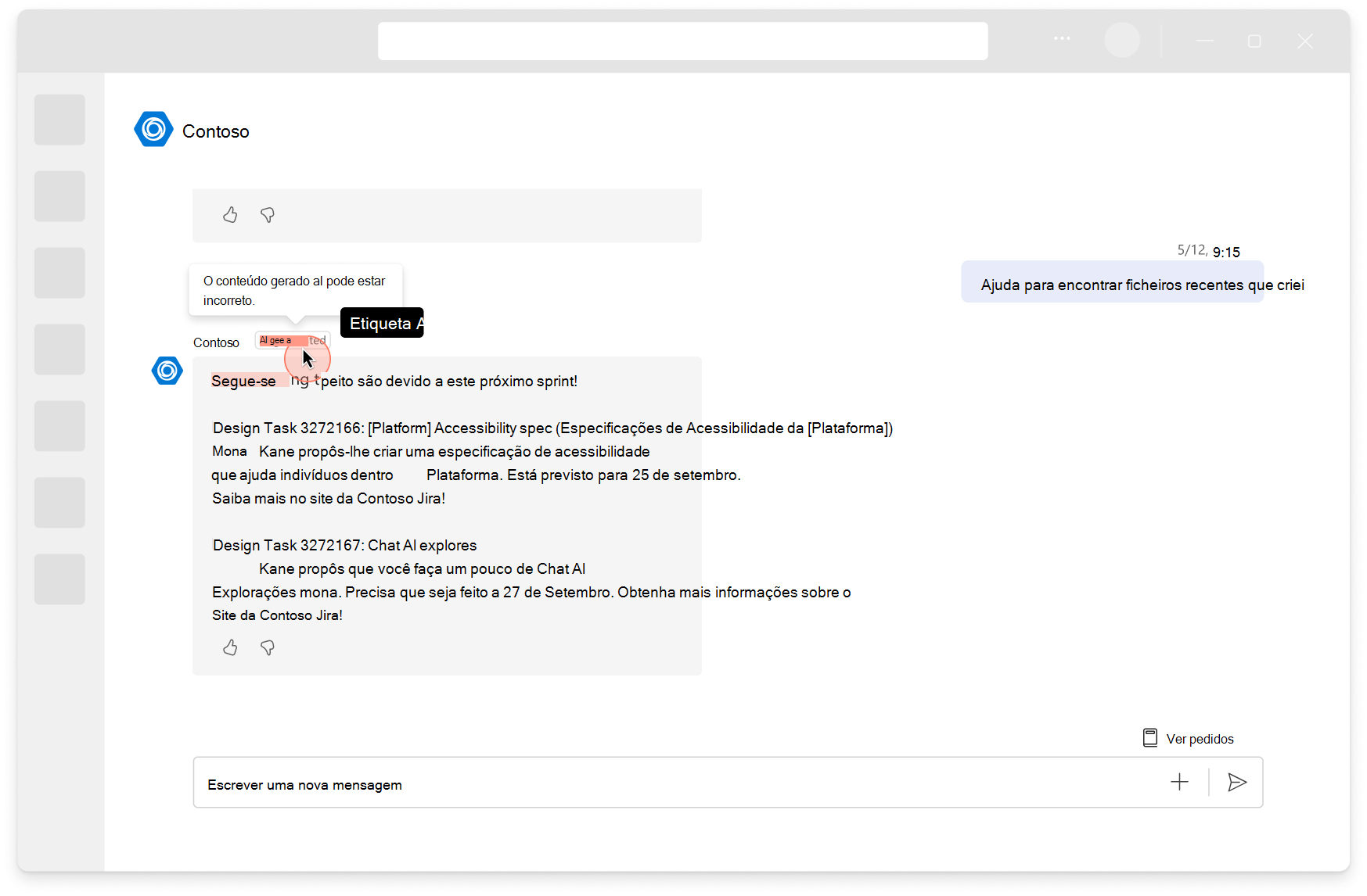 Uma captura de ecrã das etiquetas de IA