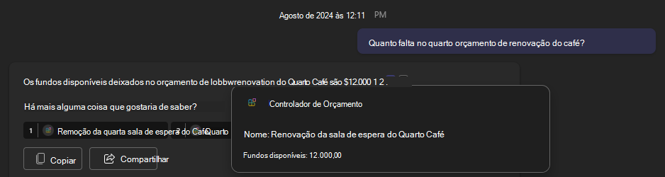 Uma captura de ecrã de uma resposta de Cartão Ajustável a partir de um plug-in da API