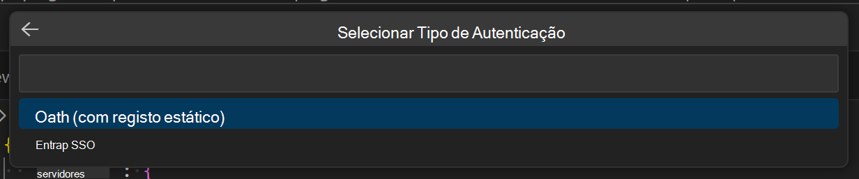 Uma captura de tela do prompt para escolher o tipo de autenticação