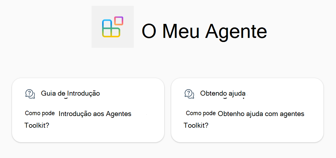 Uma captura de tela mostrando os iniciadores de conversa do agente declarativo no Microsoft 365 Copilot
