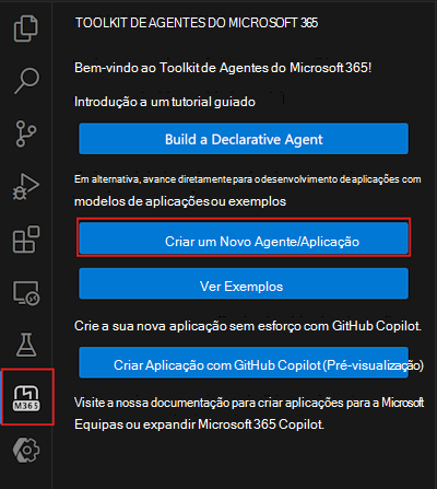 Uma captura de ecrã do botão Criar um Novo Agente/Aplicação na barra lateral do Toolkit de Agentes